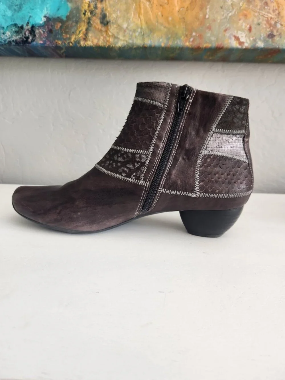 AIDA Brown Leather Patchwork Ankle Boot | 41 (US 9.5)